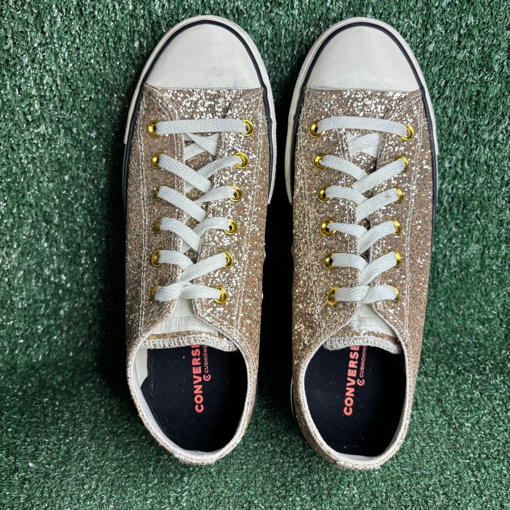 Converse Chuck Taylor All Star Lift Ox Glitter Sneaker Gold Mens 8.5 Womens 10.5 - Picture 5 of 9